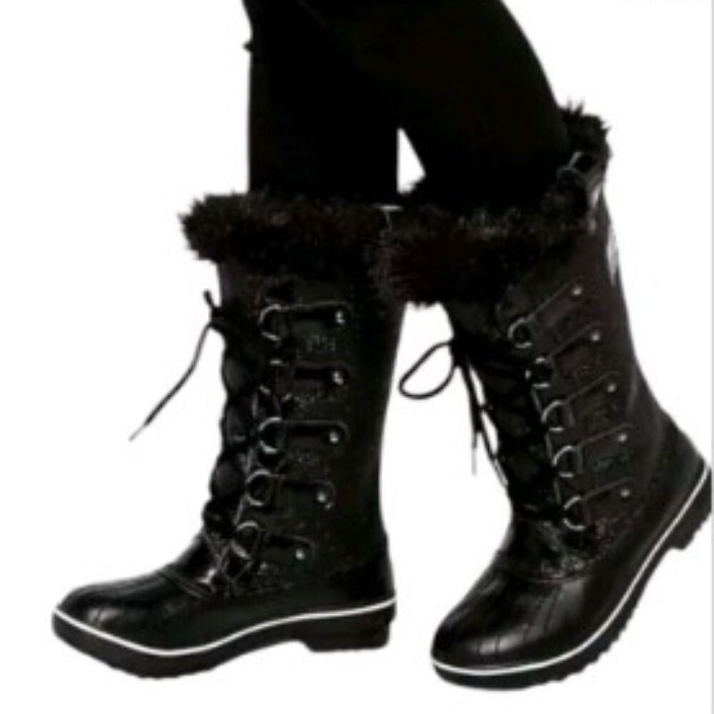 Sorel Tofino Women's Black Winter Boots Quilted Waterproof Faux Fur Trim Snow 6